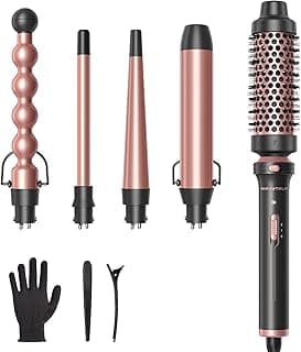 Wavytalk 5 in 1 Curling Wand Set, Multi Curl, Curling Wand Set with Thermal Brush and 4 Interchangeable Ceramic Curling Wand(0.5”-1.25”), I...